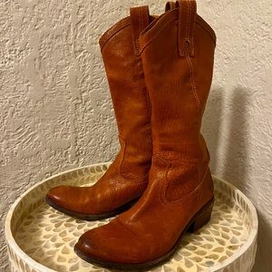 Frye Rust Leather Carson Mid Calf Pull On Western Riding Boots #77687 Size 7.5